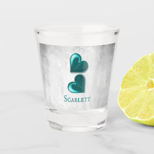 Teal Hearts Personalized Shot Glass