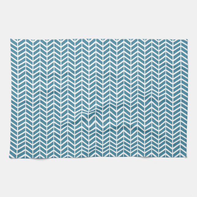 Teal Herringbone Kitchen Towel (Horizontal)