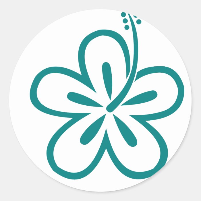 teal hibiscus round stickers