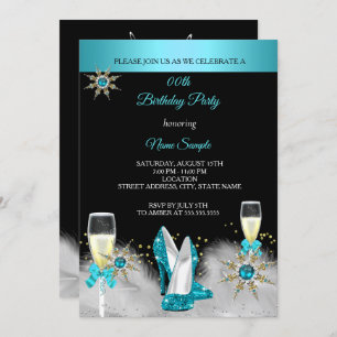 Teal High Heels Black Gold Champagne Party Invitation