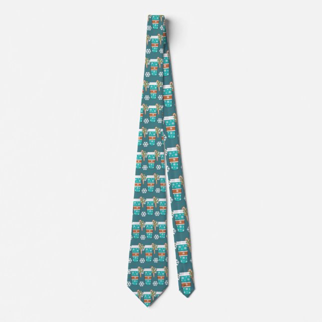 Teal Holiday Beverage Pattern Tie (Front)