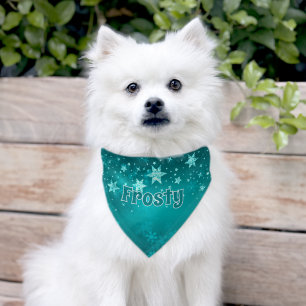 Teal Holiday Stars Dog Name Pet Bandana Collar