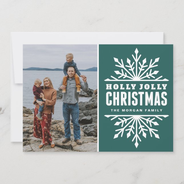 Teal Holly Jolly Christmas | Holiday Photo Card (Front)