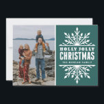 Teal Holly Jolly Christmas | Holiday Photo Card<br><div class="desc">Customizable holiday photo card featuring whimsical white snowflakes on teal green background. Other colors and similar items are available in my store. 
 "Holly Jolly Christmas!"</div>