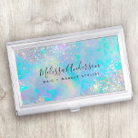 Teal Holographic Glitter Stone Business Card Case<br><div class="desc">A stylish design for your business</div>