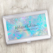 Teal Holographic Glitter Stone Business Card Case at Zazzle