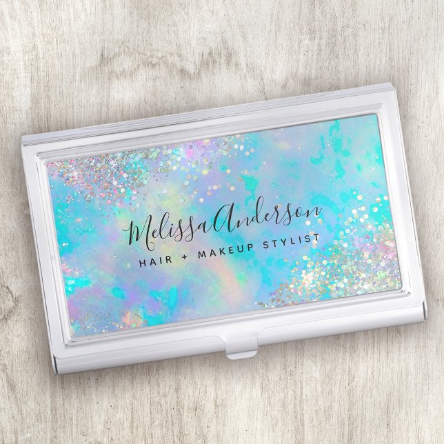 Teal Holographic Glitter Stone Business Card Case (Creator Uploaded)