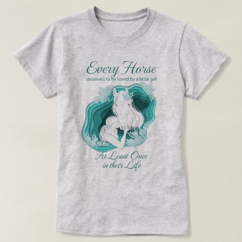 Teal Horse Lover _ Little Girls and Horses T_Shirt
