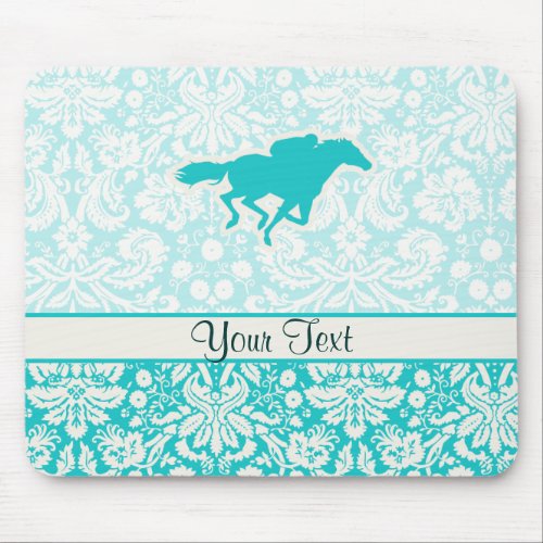 Teal Horse Racing Mouse Pad