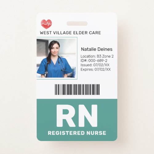 Teal  Hospital Medical Employee Photo ID Badge