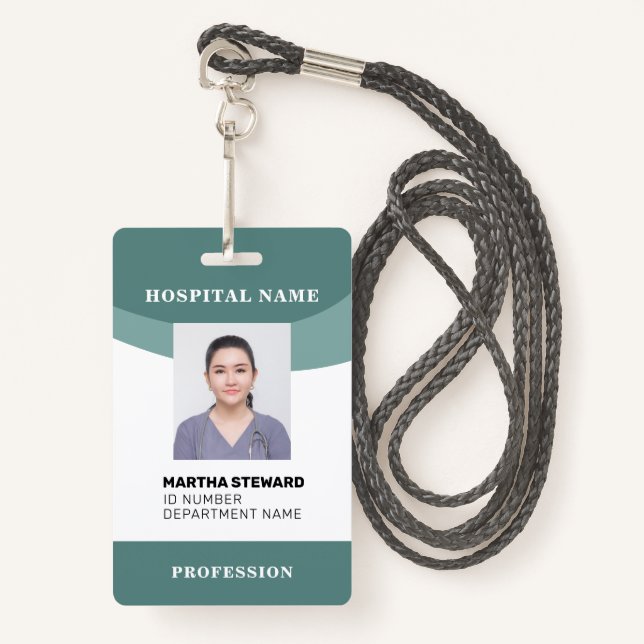 Teal Hospital Nurse Medical Employee Photo Company Badge (Front with Lanyard)