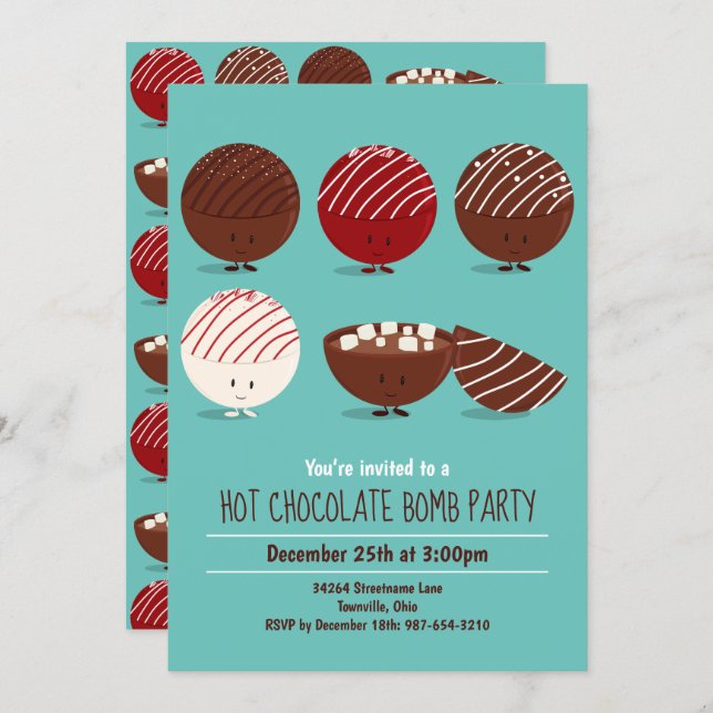 Teal Hot Chocolate Bomb Party Invitation (Front/Back)