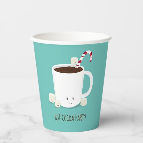 Teal Hot Cocoa Christmas Party Paper Cups