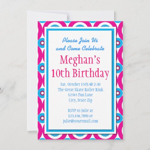 Teal Hot Pink Circles Birthday Party Invitations