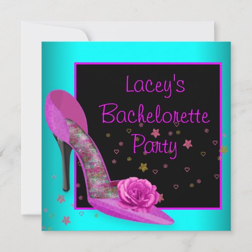 Teal Hot Pink High Heel Corset Bachelorette Party Invitation