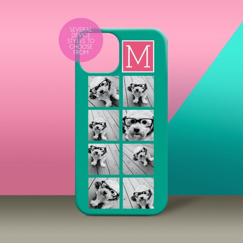 Teal  Hot Pink Instagram 8 Photo Collage Monogram Case_Mate iPhone 14 Plus Case