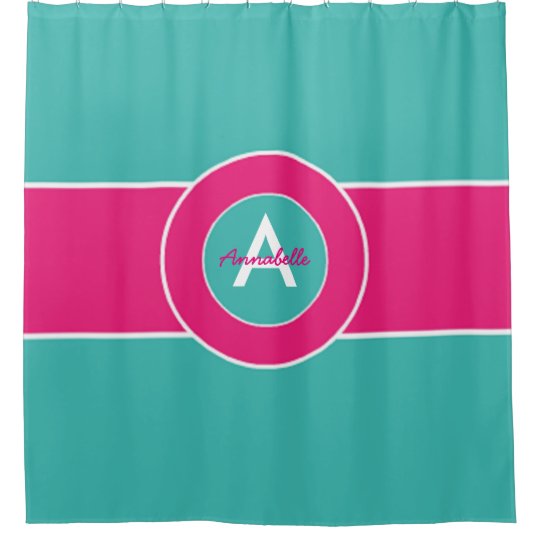 Teal Hot Pink Monogram Personalized Shower Curtain  Zazzle