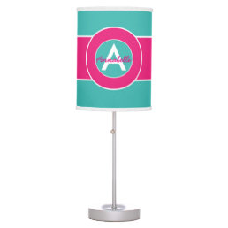Teal Hot Pink Monogram Personalized Table Lamp