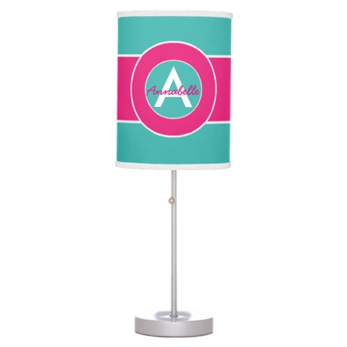 Teal Hot Pink Monogram Personalized Table Lamp