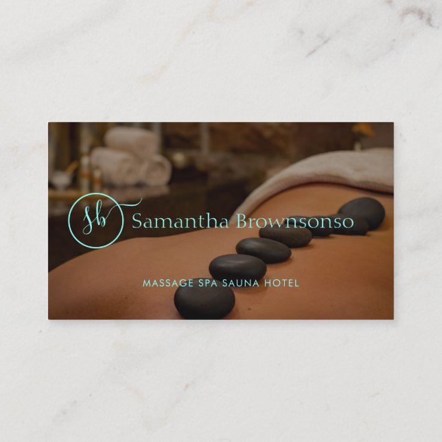 Teal Hot Stone Spa Retreat Massage Business Card (Back)