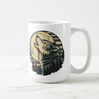 Teal Howling Wolf Moon Art Coffee Mug