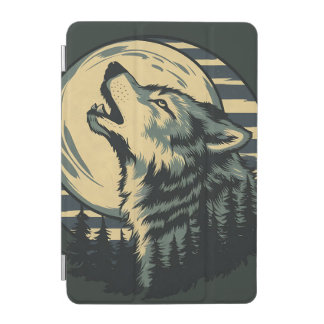 Teal Howling Wolf Moon Art iPad Mini Cover