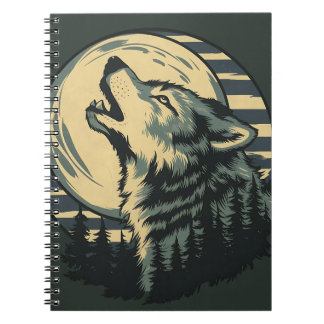 Teal Howling Wolf Moon Art Notebook