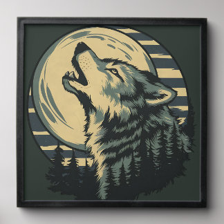 Teal Howling Wolf Moon Art Peel And Stick Photo Tile