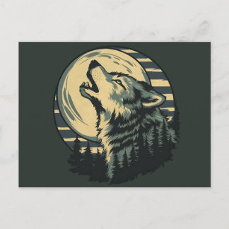 Teal Howling Wolf Moon Art Postcard