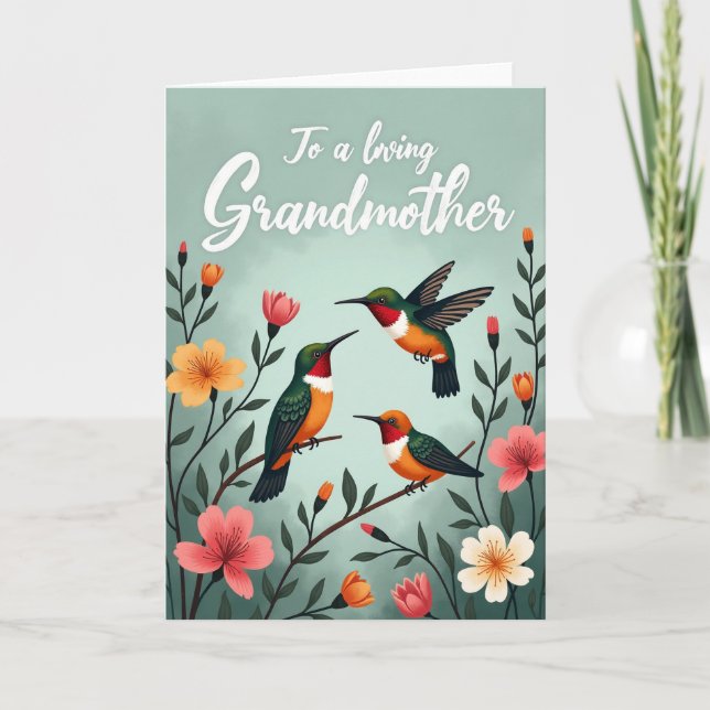 Teal Hummingbird Grandmas Day Card (Front)