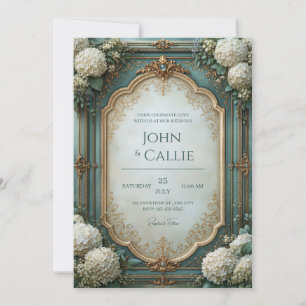Teal Hydrangea Baroque Wedding Invitation