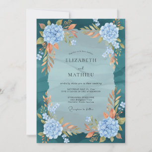 Teal Hydrangea Terracotta Eucalyptus Wedding Invitation