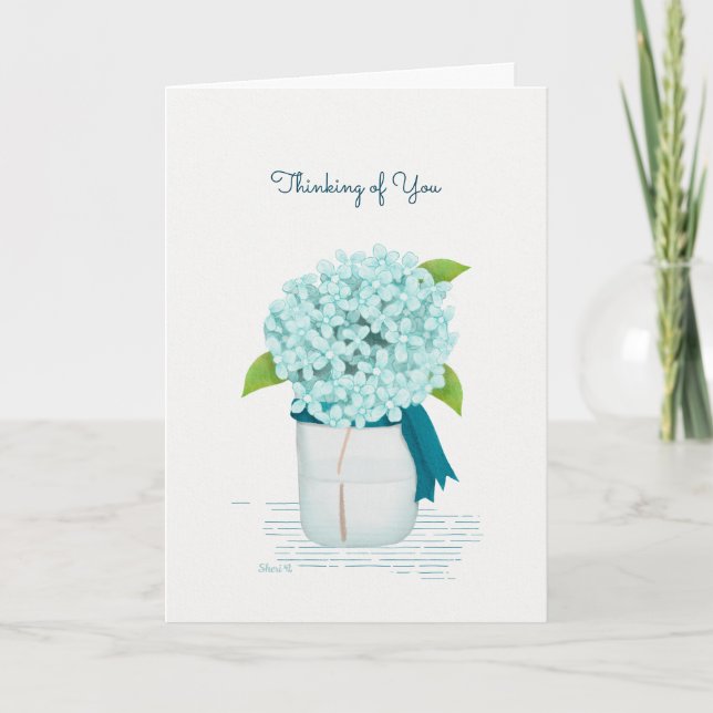 Teal Hydrangea Thinking of You Card (Front)
