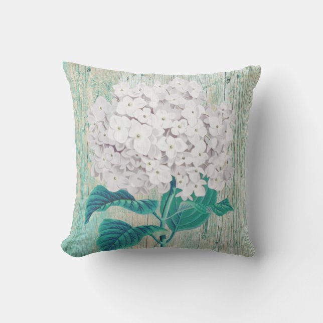 Teal hydrangea throw pillow (Front)
