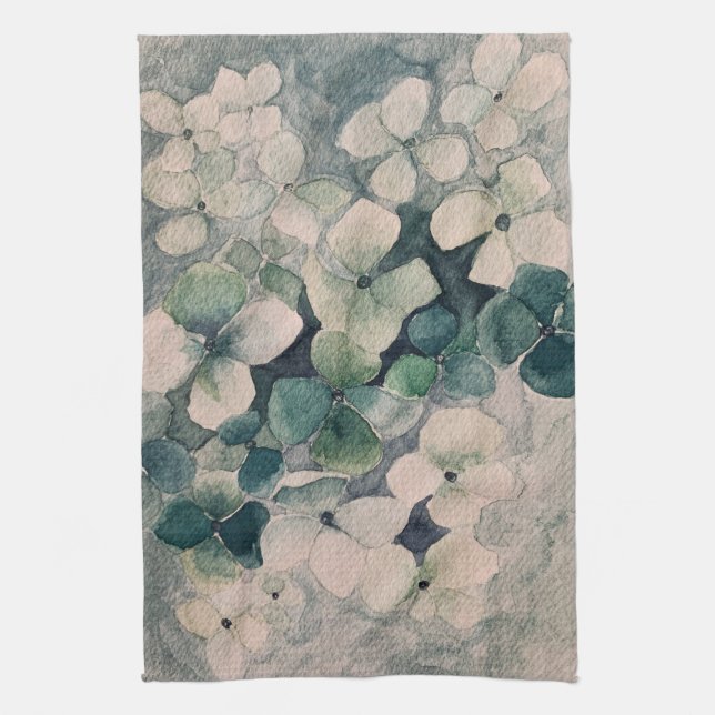 Teal Hydrangeas Kitchen Towel (Vertical)