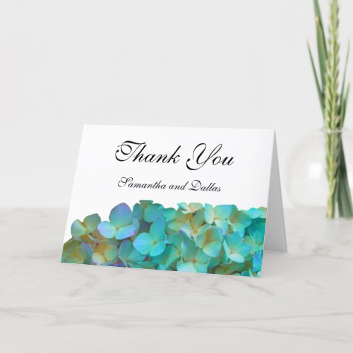 Teal hydrangeas tea blue purple flowers  thank you card