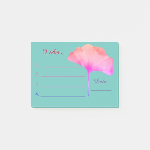 Teal I am affirmation pink floral watercolor  Post_it Notes