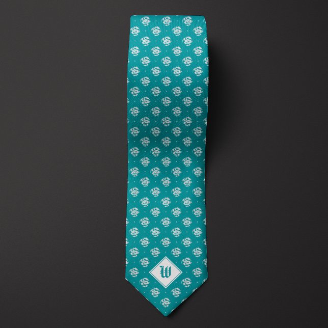 Teal Iconic Dragon Monogram Neck Tie (Creator Uploaded)