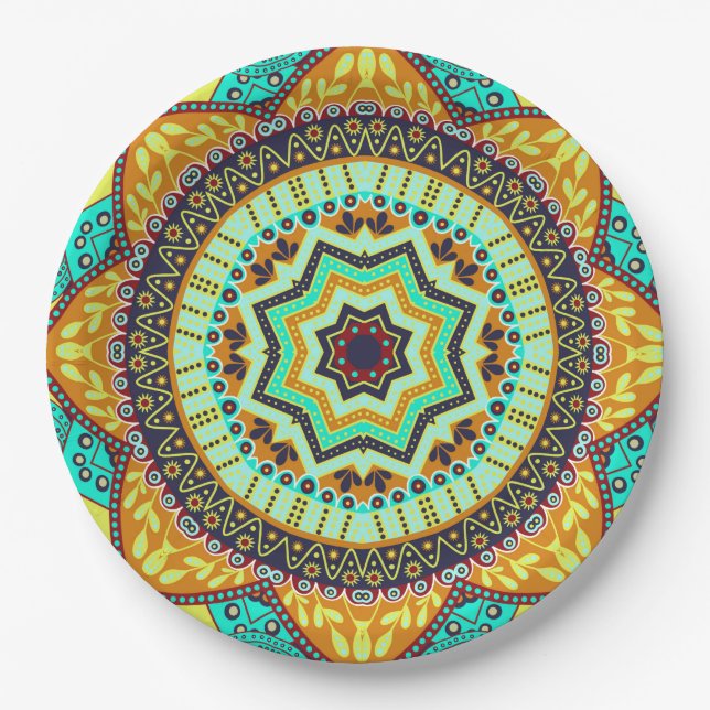 Teal Indian Mandala Paper Plates (Front)