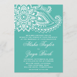 Teal Indian Paisley Formal Wedding Invitation