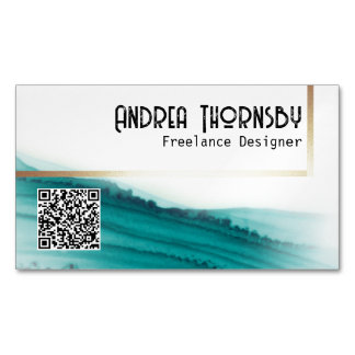 Teal Ink Modern Simple Gold QR Code Custom Business Card Magnet