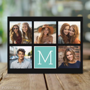 Teal Instagram 5 Photo Collage Monogram Postcard
