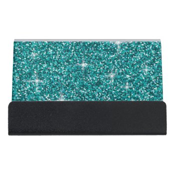 Teal Iridescent Glitter Desk Business Card Holder by LifeOfRileyDesign at Zazzle