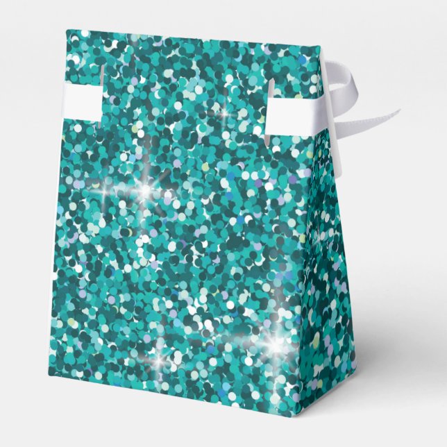 Teal iridescent glitter favor boxes (Back Side)