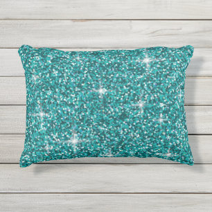 Teal iridescent glitter outdoor pillow