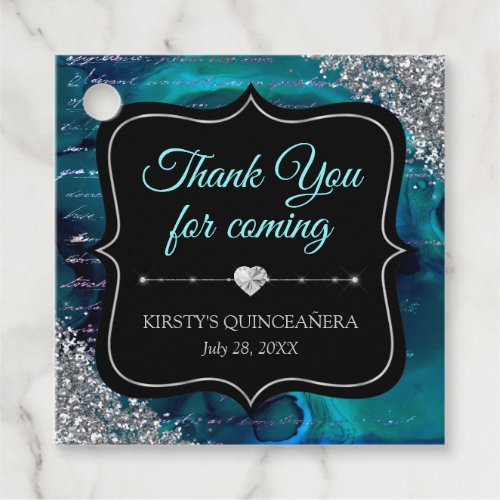 Teal Iridescent Mermaid Letters Quinceanera Favor Tags