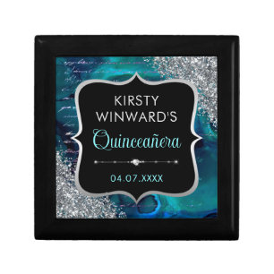 Teal Iridescent Mermaid Letters Quinceanera Gift Box