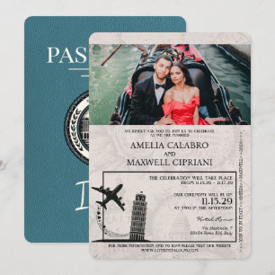 Teal Italy Passport Wedding Invitation