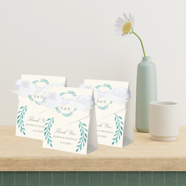 Teal Ivory Simple Modern Wreath Wedding Favor Boxes (Creator Uploaded)