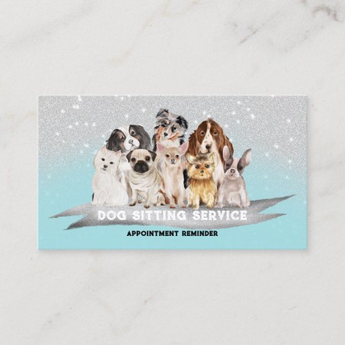 Teal Ivory Sparkle Dog Walker Appointment Business Card